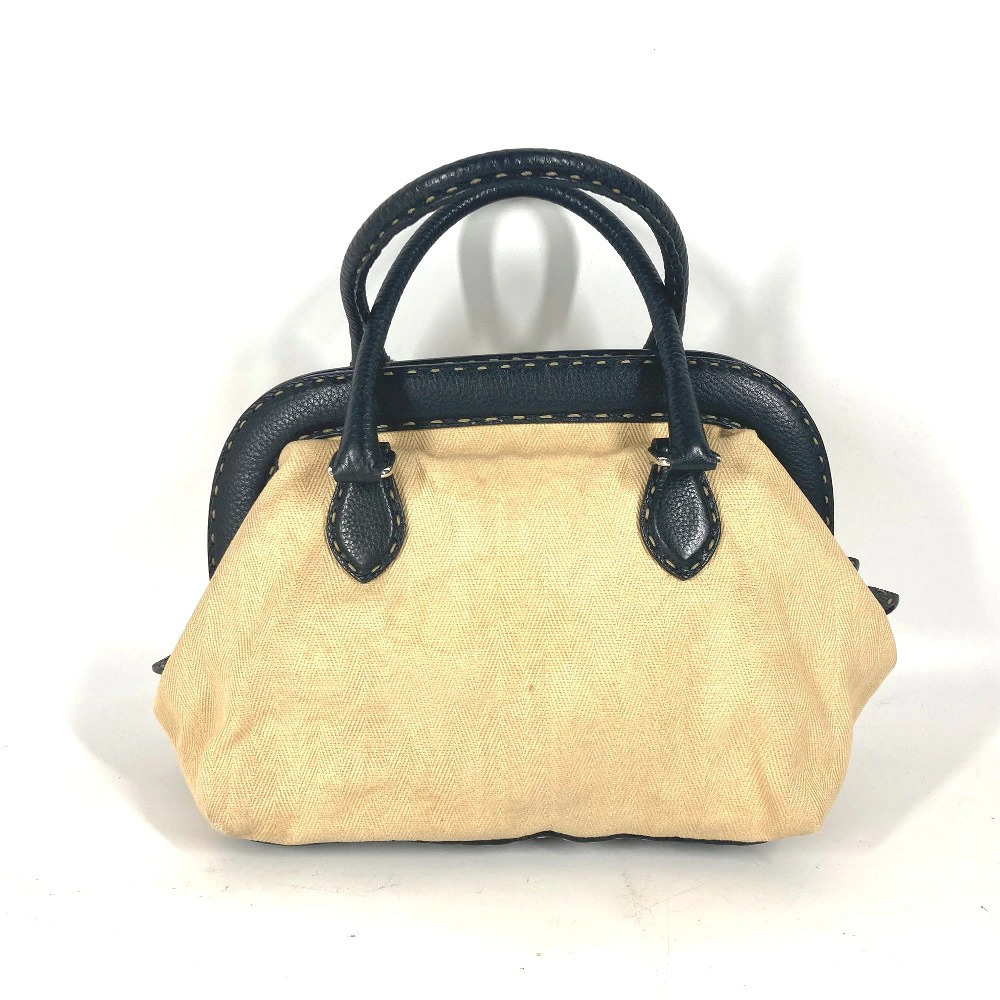Fendi Beige Bag Selleria Canvas Leather Handbag Shoulder Tan